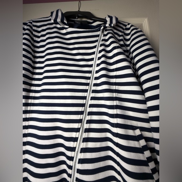 Lane Bryant Navy & White Striped Asymmetrical Zip Blazer - Picture 6 of 7